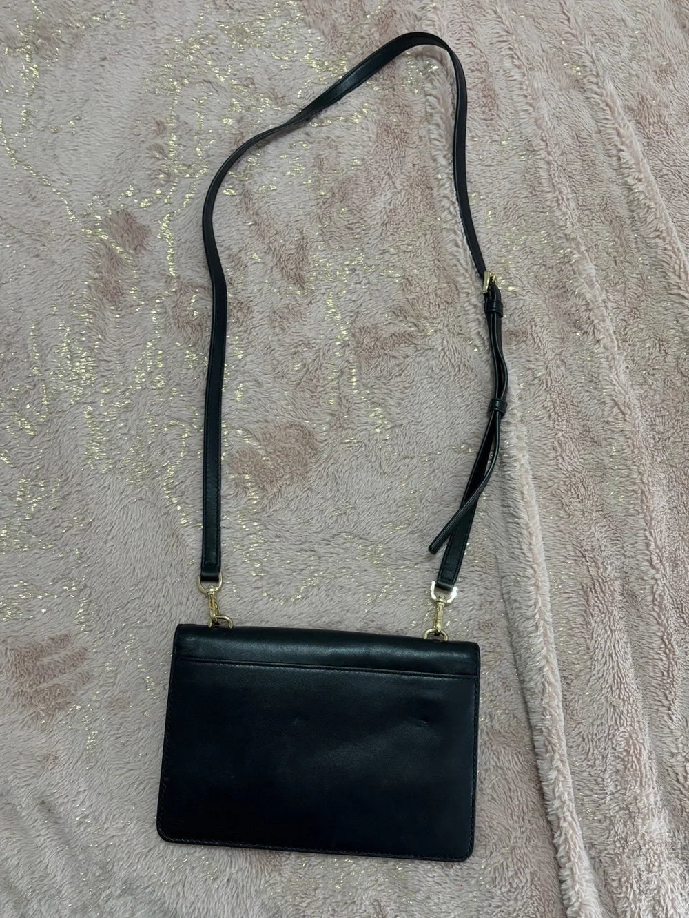 Michael Kors Black Leather Push Lock Flap Crossbody Bag Gold Hardware